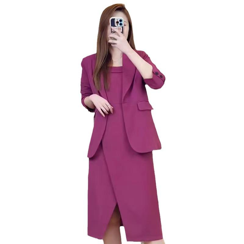Elegant Plus Size Women's Two-Piece Suit: Spring/Autumn Camisole Dress & Jacket