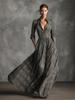 2025 European & American Women's Retro Plaid V-Neck Long Dress - Autumn/Winter Elegant French Style