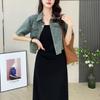 Women's Summer Retro Casual Suit: Short Sleeve Denim Jacket & Camisole Dress Set