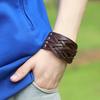 Women Men Punk Style Cool Leather Bangle Knitting Wide Cuff Handmade Bracelet