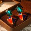 Vintage western enamel geometric earrings vintage geometric high-end texture fashion French medieval niche earrings