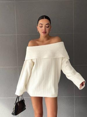 Damen Sexy Langarm Strickpullover Herbst Neuer Stil Off-Shoulder Strickware