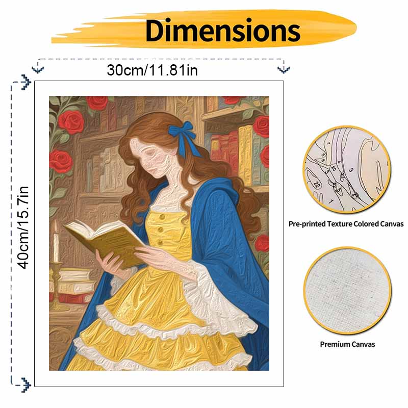 Disney Princess Belle oil painting by numbers art kit. handmade diy painting home decoration gifts. library scene with roses