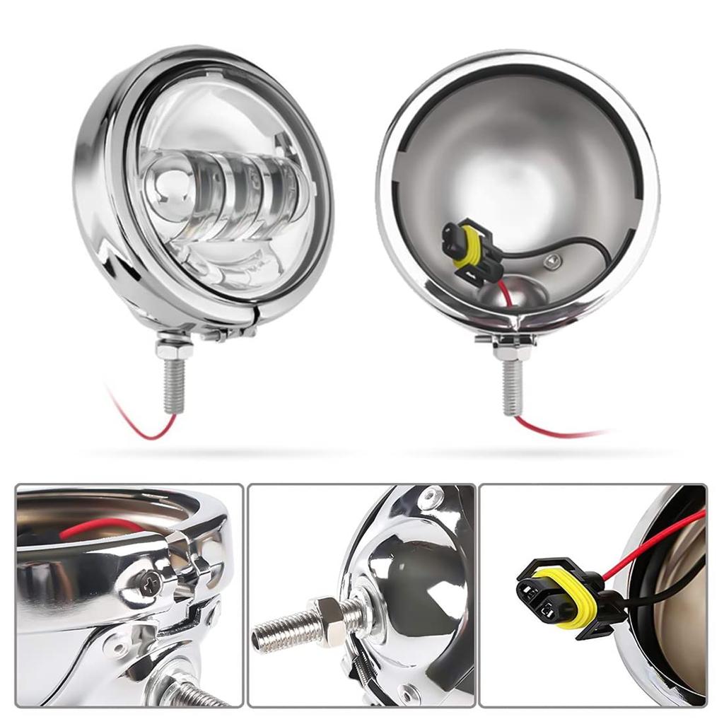 VOSICKY Harley Davidson Motorcycle Car Universal Refurbishment 4.5 Inch LED Fog Light Shell Auxiliary Light Shell Set of 2 (Silver)