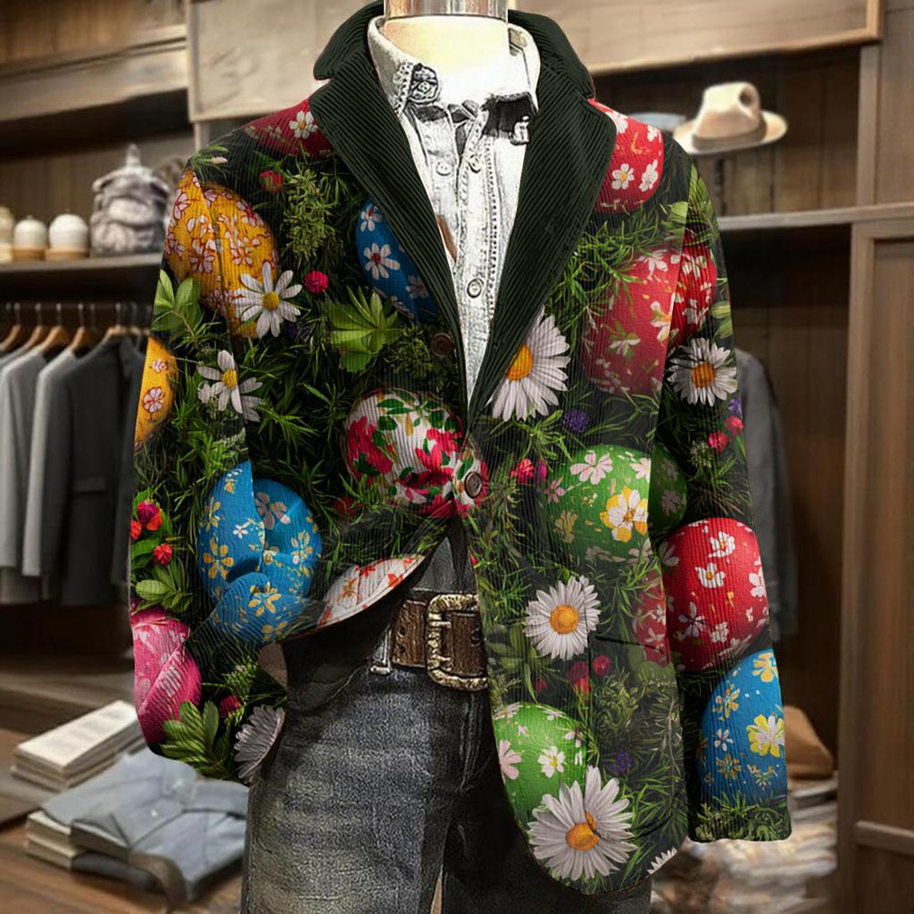 Męska modna kurtka sztruksowa w stylu business casual z nadrukiem