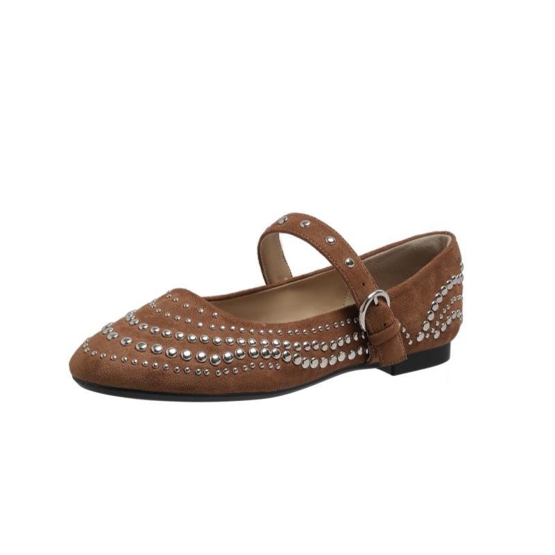 Fashion Retro Flat Shoes for Women Autumn Winter New Rivet Comfortable Round Toe Mary Jane Shoes Ladies Work Large Size Women's Shoes