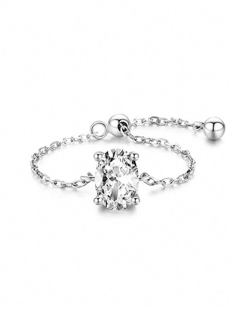 925 Silver Round Oval Water Drop Shape Zircon Chain Adjustable Ring For Women Anniversary Hight Quality Fine Jewelry