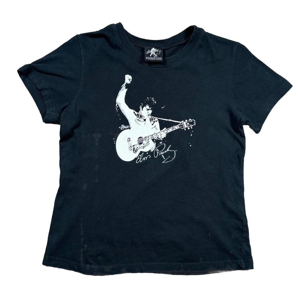 Elvis Presley Shirt Woman’s Petite XL Black Vintage 90s Y2K Made In USA Tee