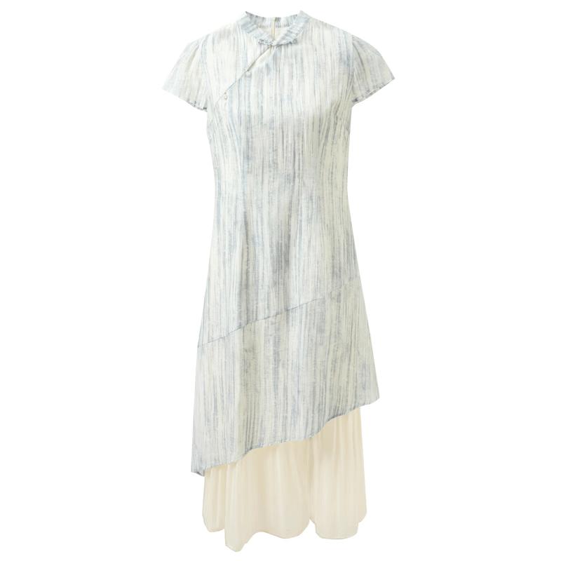 Sancai 2026 Summer New Chinese Style Faux Two-Piece Long Dress L