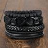 4pcs/Set Infinite Symbol PU Leather Bracelet For Men Vintage Black Beads Fashion Male Bracelets Wristband Jewelry Gift