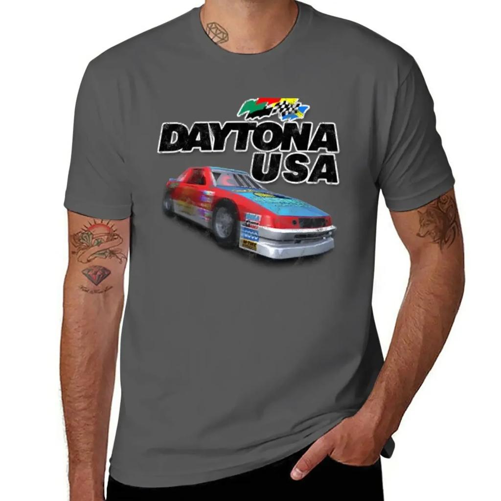 Übergrößen Tops Herrenbekleidung Custom T-Shirts Designe deine eigenen Workout-Shirts für Männer Daytona USA Distressed Auto Logo T-Shirt