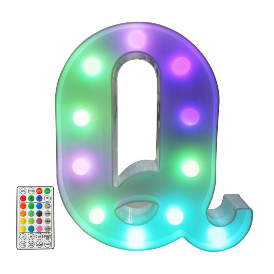 LED Letter Lamp with Remote Control, Dimmable Marquee Alphabet Light for Wedding Birthday Party, Indoor Outdoor Letter Light Q