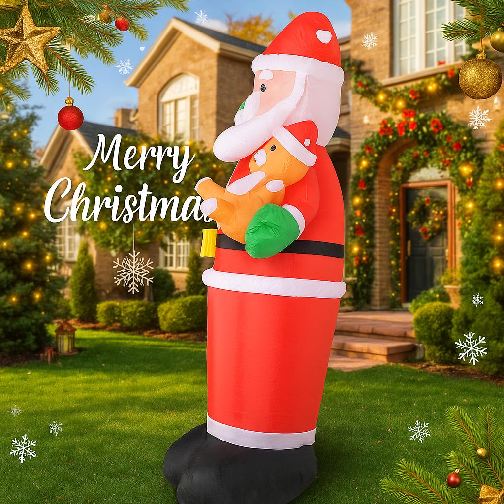 6.9FT Inflatable Toy Santa Claus Gift Bag Teddy Bear Xmas Yard Lawn Party Decoration LED Lit Xmas Home Supplies Ornaments Gifts