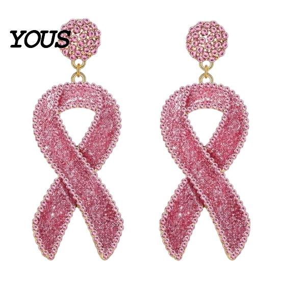 Meaningful Gifts for Her 1 Pair Breast Cancer Earrings Women, Glitter Rhinestone Lightweight Fashion Jewelry Ribbon Drop Dangle Earrings, Awareness