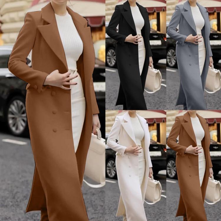 

Retro Solid Color Women s Casual Long Wool Coat Fashion Lapel Coat XL верблюд