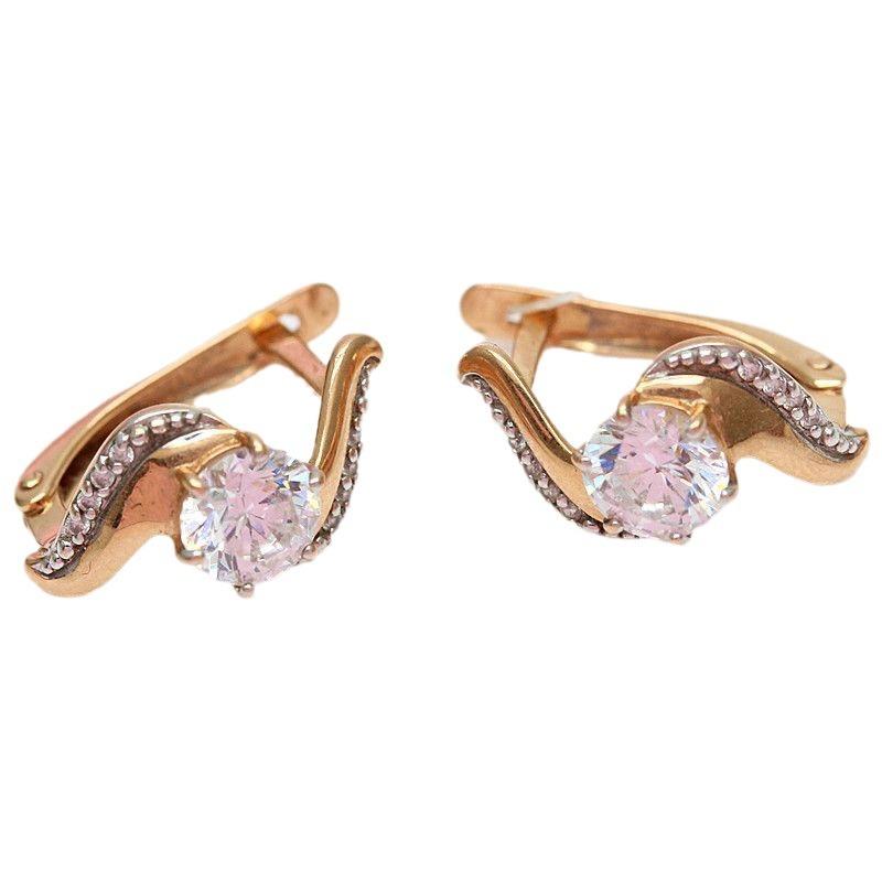 Purple Gold Ear Buckle Inlaid With White Zircon Women'S Color Gold Earrings Rose Gold-Plated Super Fairy Earrings.