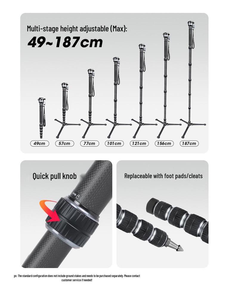 Carbon Fiber Monopod with 3K Texture and Leveling Ball Head - Large Diameter, Stable Camera Support for Concerts