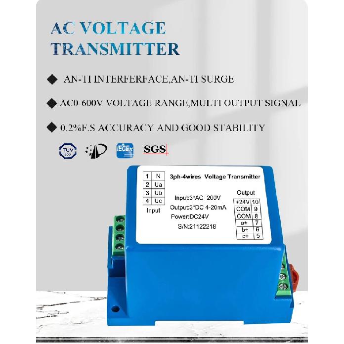 Three Phase AC Voltage Transmitter ZA-3U Voltage Signal Detection Isolation Converter Sensor Multiple Input Multiple Output