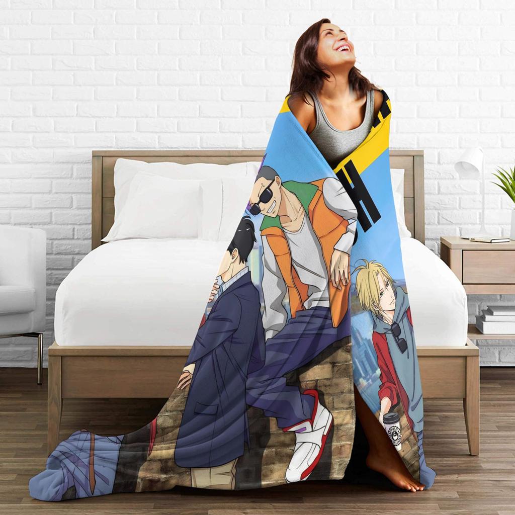 Banana Fish Anime Druckdecke für Männer Frauen Super Weich Gemütlich Überwurfdecken für Wohnzimmer 50x60 Zoll Mehrere Größen