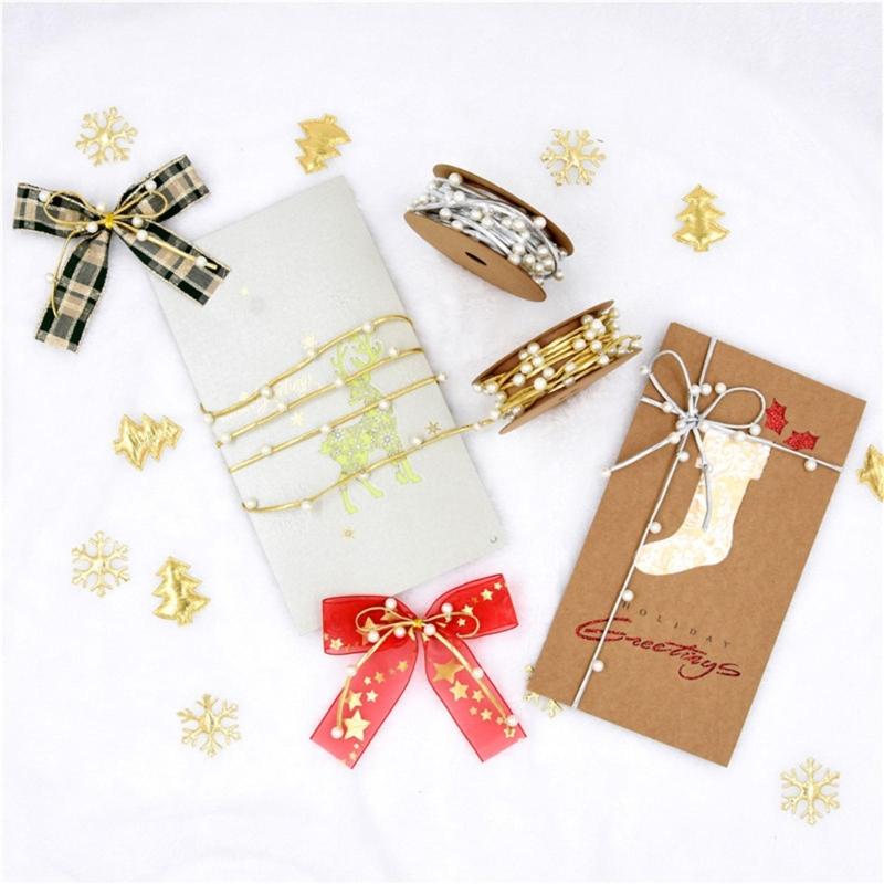 Festive Wrap Rope with Golden/ Silver Beads Christmas Beads Ribbon Perfect for DIY Crafts and Christmas Decorations