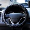 Masdia Genuine Leather Car Steering Wheel Cover for Men and Women, Suitable for All Seasons, Round D-Shaped with Rhinestones 21
