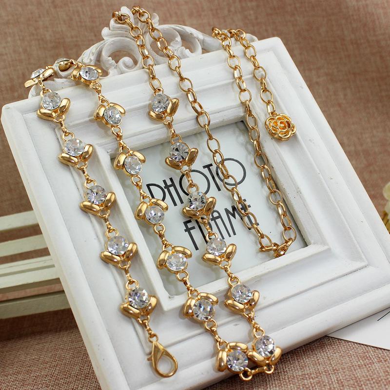Mei Mary Women s dress waist chain - delicate sweet rhinestone-embellished metal belt