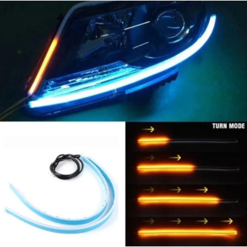 2pcs 30cm Car DRL Flexible Waterproof Headlight LED Strip Universal Auto Headlights RGB Turn Signal Yellow Brake Flow Lights