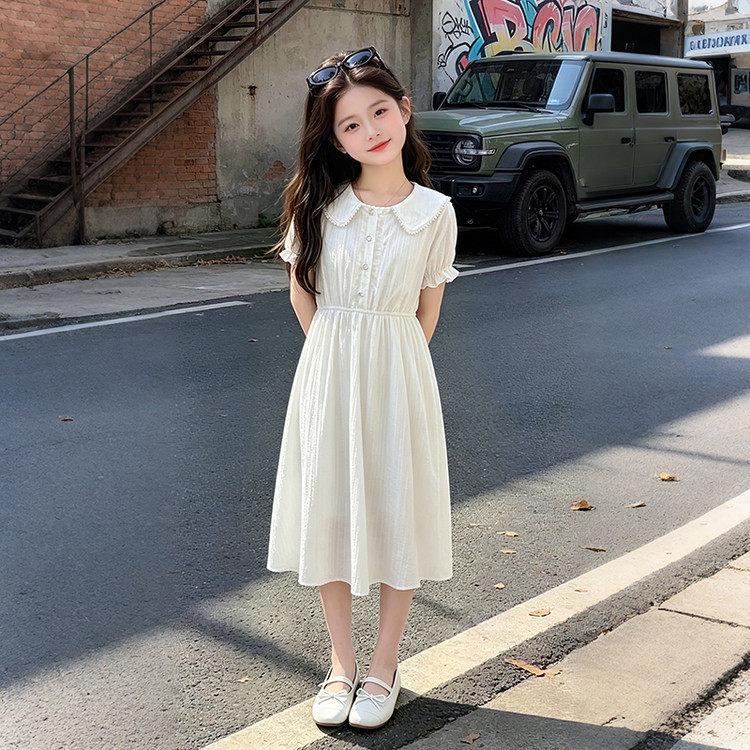 Girls Summer Sweet Doll Collar Midi Dress 160 cm