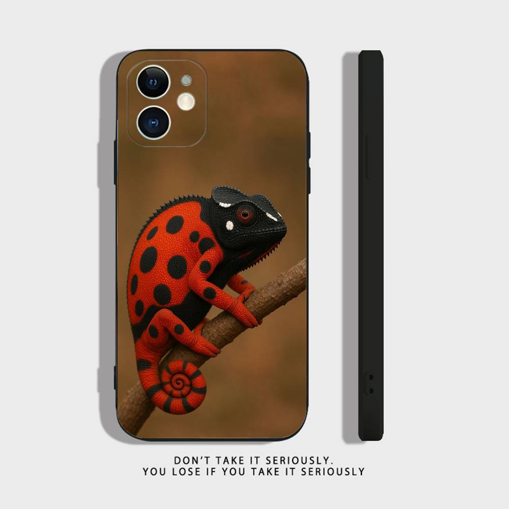 Cute Animal Chameleon Phone Case For iPhone 17,16,15,14,13,12,11,XR,Pro,XS,Max,XR,Plus,Mini Soft Silicone Black Shockproof