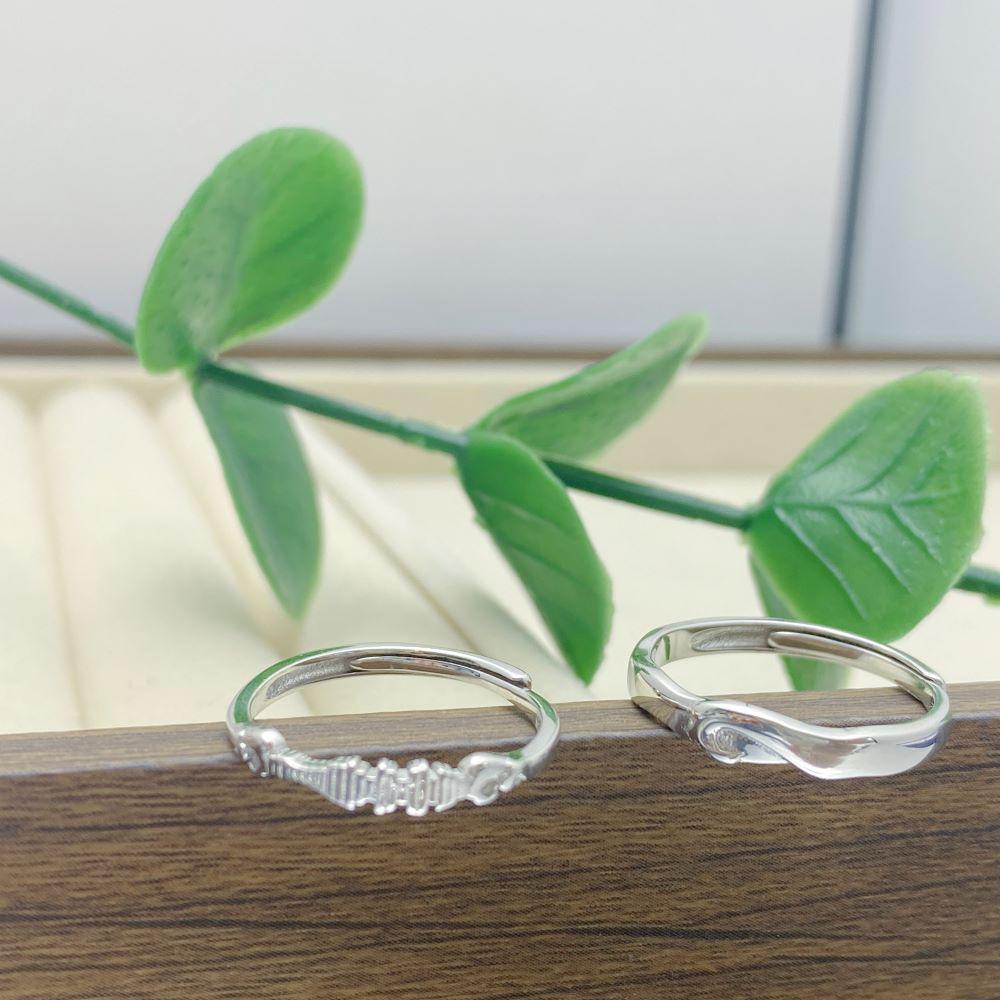 S925 Sterling Silver Couple Rings: River & Mountain Design, Simple Open Style, High-End Feel, Fashionable for Men and Women.