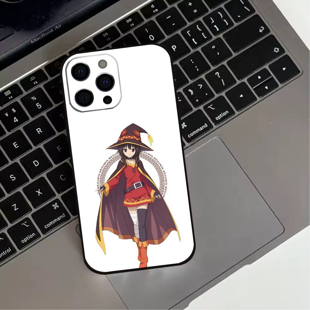 Megumin Anime K-KonoSubaS  Phone Case For iPhone 17,16,15,14,13,12,11 Plus,Pro Max,XS,Soft Silicone Black Cover