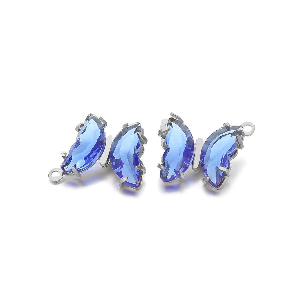 5pcs Stainless Steel Transparent Crystal Glass Butterfly Charms for DIY Jewelry Exquisite Necklace Findings Earrings Making