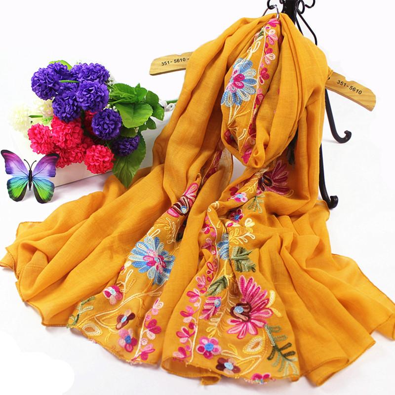Retro Nepalese Style Ethnic Style Cotton and Linen Embroidered Scarf for Women's Literary Spring  Autumn and Winter Shawl Embroidered Flowers