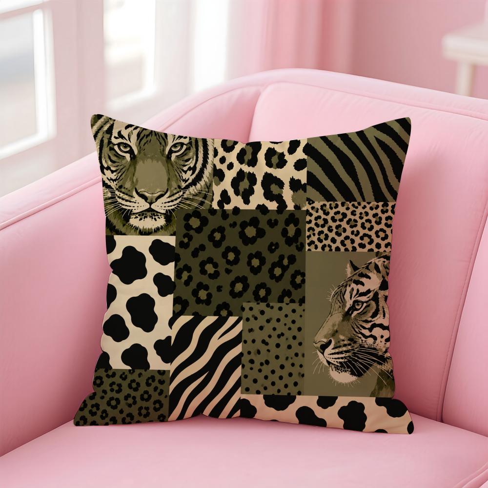Leopard Tiger Giraffe Zebra Cushion Cover Short Plush Soft DoubleSided Printing Pillow Case Cozy Sofa Bedroom Home Decor Gift