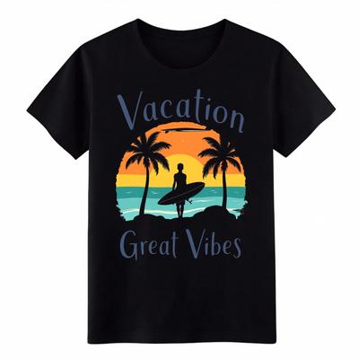 Unisex Vintage Vacation Great Vibes T-Shirt Beach Surfing Sunset Graphic Tee