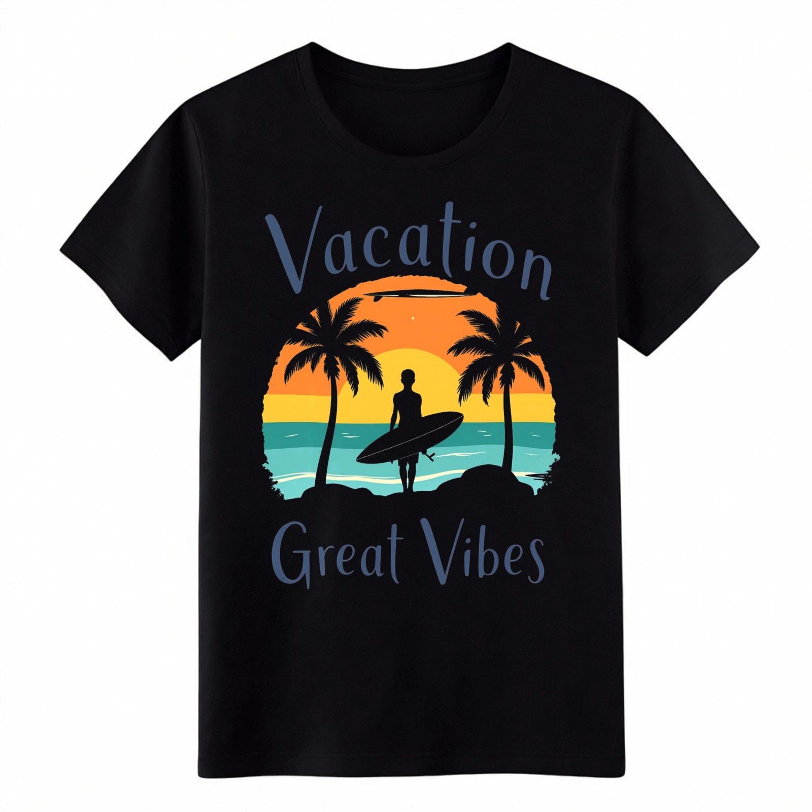 Унисекс Винтажная Футболка  Great Vibes  для Отпуска Пляж Серфинг Закат Графическая Футболка M