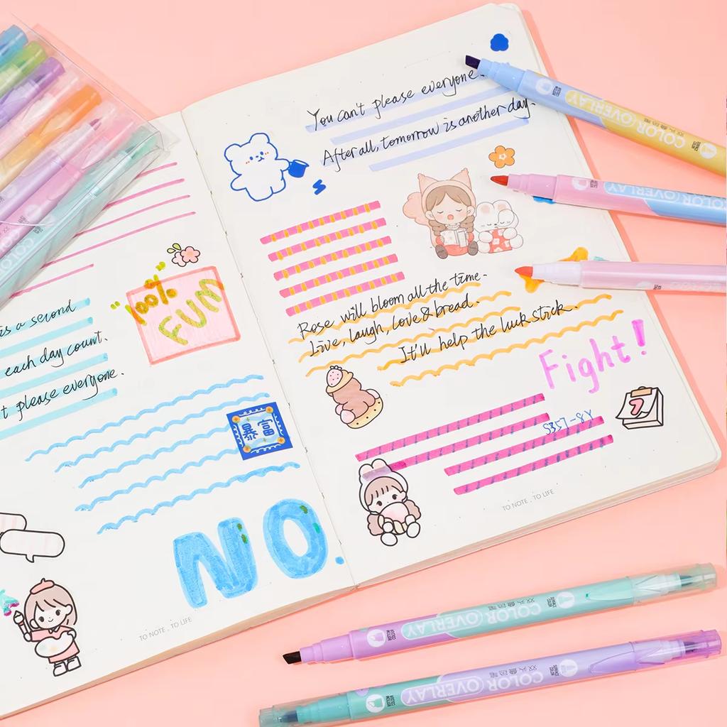 5 Pcs Double Ended Magic Color Change Highlighter Kit, Student Diary Scrapbook DIY Production, for Marking, Underline, Painting