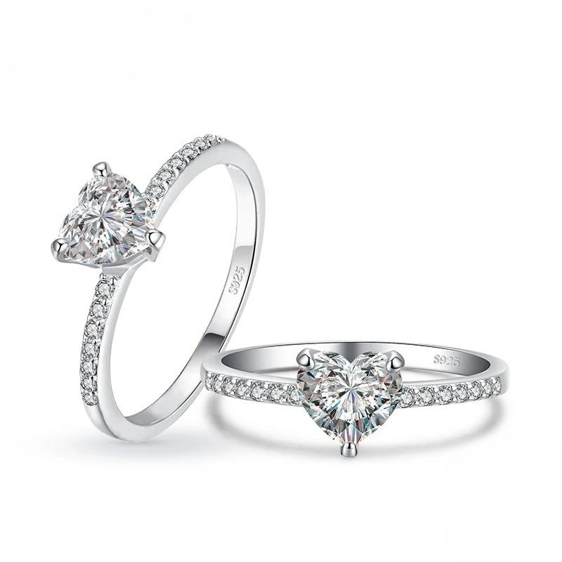 Modian Sparkling 925 Sterling Silver Heart 1CT Clear CZ Finger Rings for Women Classic Luxury Wedding Accessories Jewelry