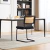 Modern Rattan Dining Chair with Black Metal Frame, Synthetic Cane Back & Chenille Seat Cushion for Kitchen, Living Room, Bedroom-Black