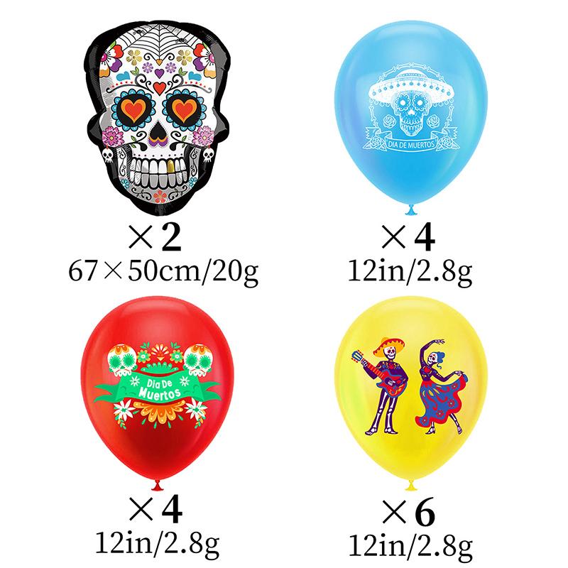 16/14Pcs Mexican Day of the Dead Latex Balloons Death Day Skull Decoration Balloon Halloween Party Decor 12 Inch