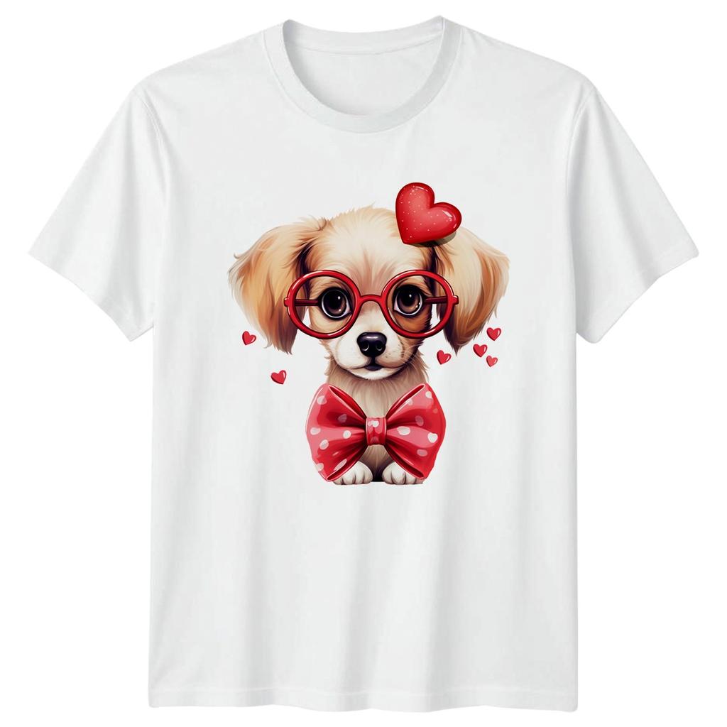 Adorable Puppy Wearing Heart Glasses Unisexs TShirt Valentines Day Dog