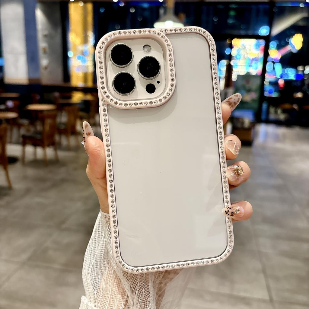 Elegant Phone Cases for iPhone 11 12 13 14 15 16 Gen 13 14 15 Pro 14 15 16 Pro Max Rhinestone-Embellished Frame Phone Case