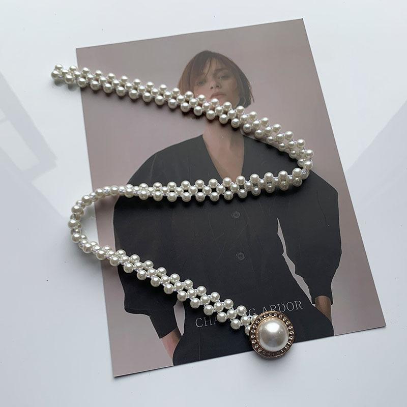 Large Pearl Hook Elastic Waist Chain Women'S Decorative Dress Waist Elastic Ladies Belt