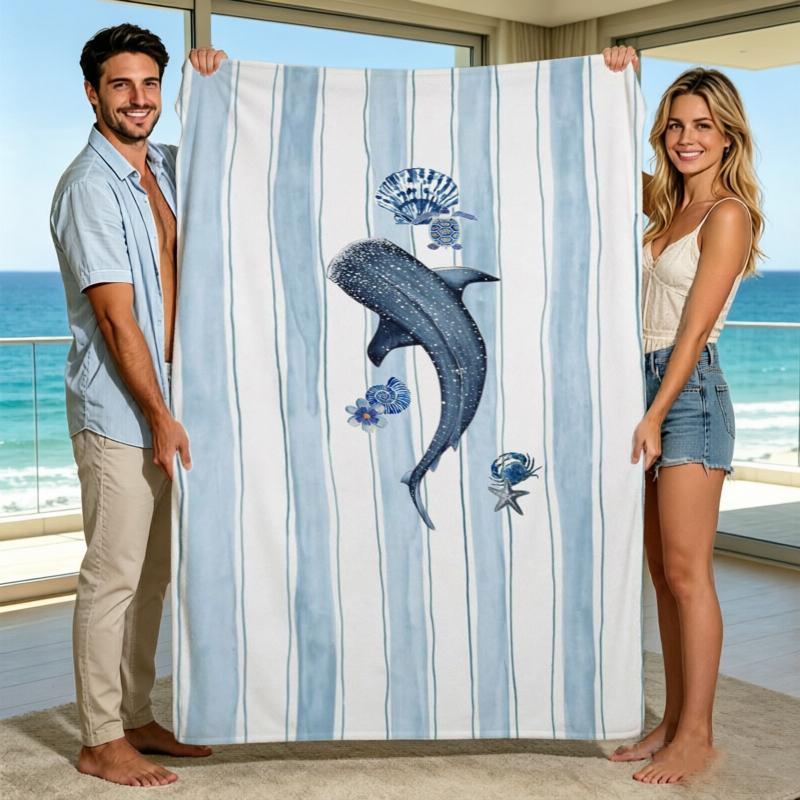 Cartoon Ocean Dolphin Wave Throw Blanket Balcony Patio Reading Nook Warm Blanket Guest Den Living Room Office Presents