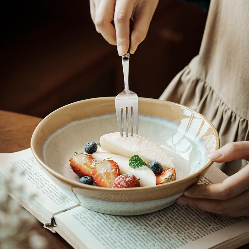 Retro Kiln Change Large Bowl Ceramic Open Bowl Creative Splicing Bowl Household Bowl Restaurant Vegetable Bowl Salad Bowl Noodle Bowl