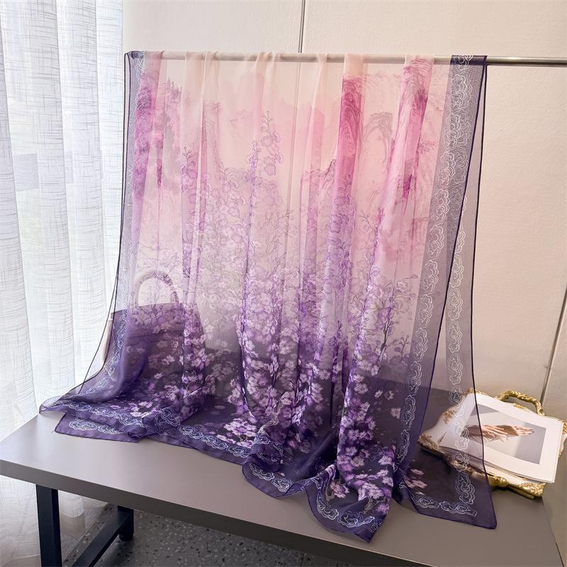 

Purple Flower Rhyme Encryption Yourou Gauze Printing Spring and Summer Silk Scarf Large Long Scarf Travel Shawl Sunscreen Women s Scarf Headscarf 185*120CM