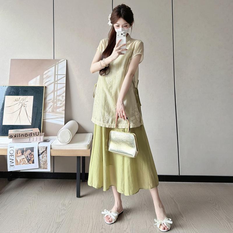 2026 Summer Maternity Lightweight Jacquard Top & Camisole Dress Set Medium