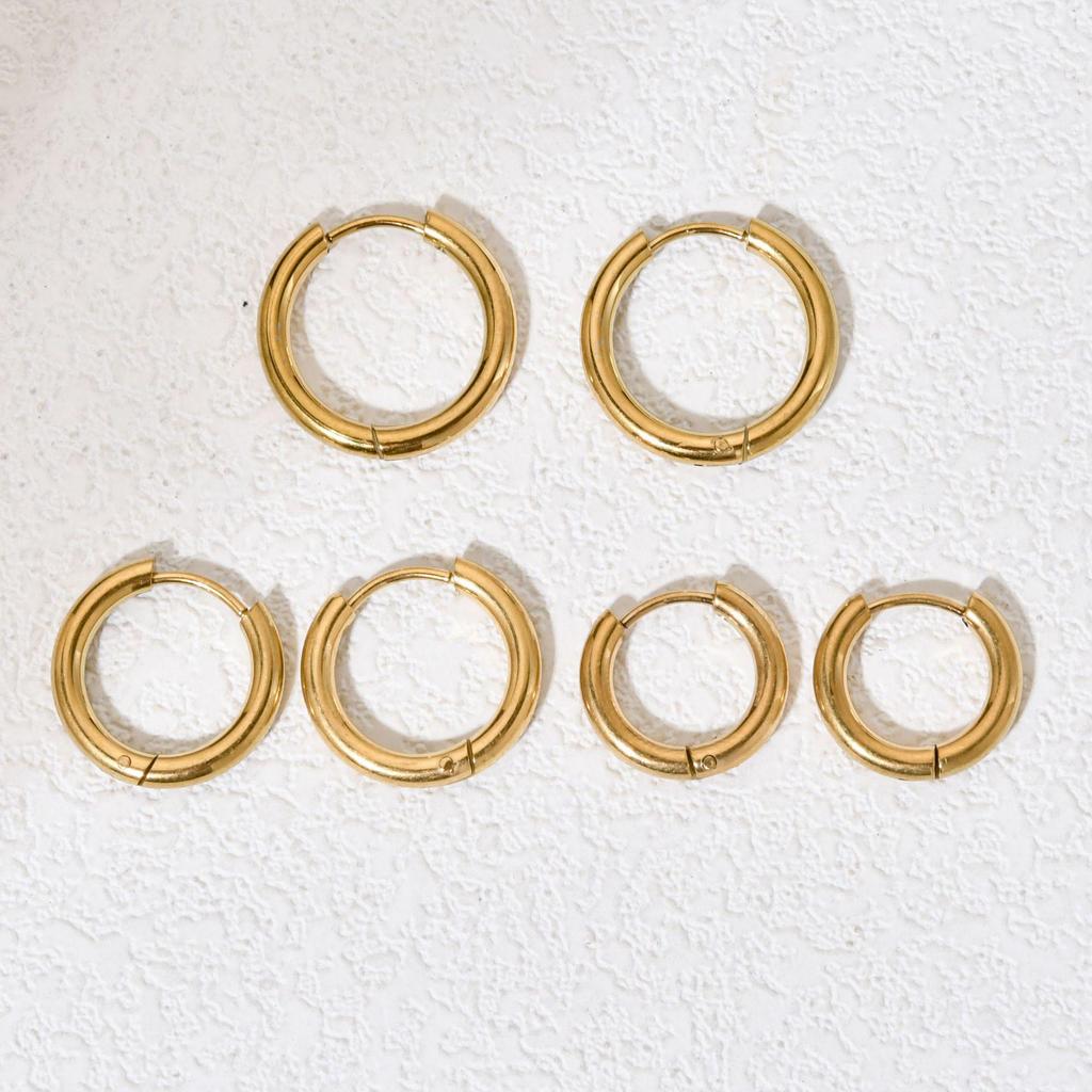 Korean Polished Stainless Steel Geometric Hoop Earrings for Women