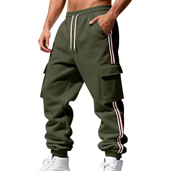 Men Winter Jogger Pants Drawstring Waist Gym Sweatpants Thickened Warm Cargo Pants Baggy Track Pants for Jogging Running Workout
