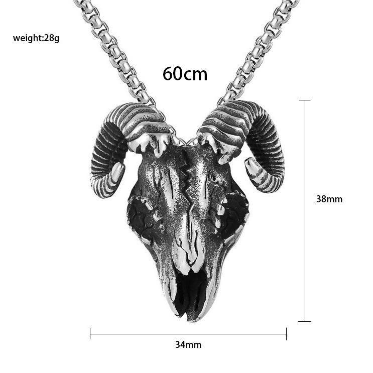 Popular Stainless Steel Necklace Exaggerated Punk Ram Head Skull Men'S Personality Alternative Jewelry